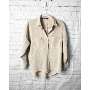 Zara Corduroy Button Down Shacket Oversized Top Womens Size M